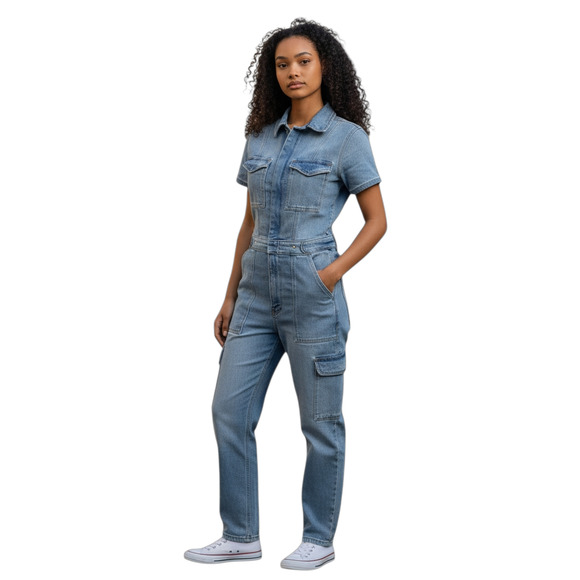 Good American Denim Short Sleeve Jumpsuit Size Small - Picture 4 of 4